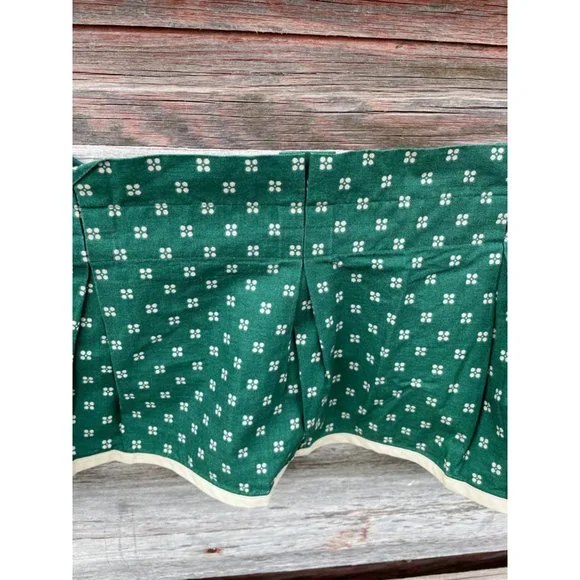 Vintage Pair 1960s Green/Beige Dot Pleated Curtain Valance Cotton - Picture 13 of 16